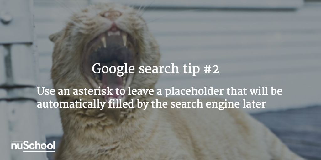 Google tip #2: Use an asterisk to leave a placeholder that will be automatically filled by the search engine later - nuschool